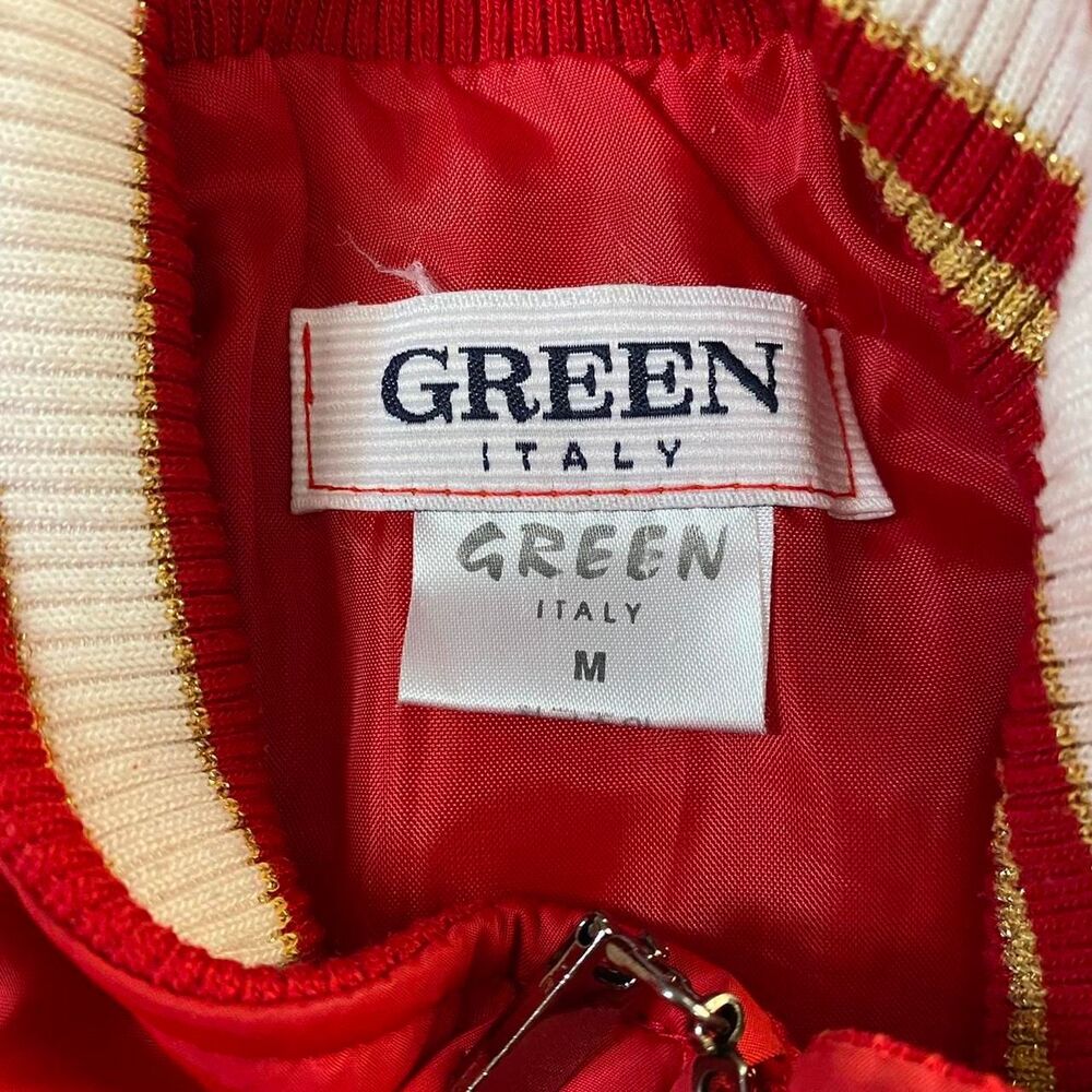 Green Italy Women's Red quilted bomber jacket embroidered y2k vintage casual med - Picture 4 of 4